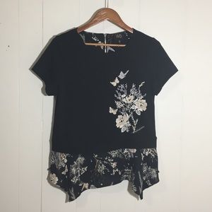 W5 Embroidered Mixed Print Top